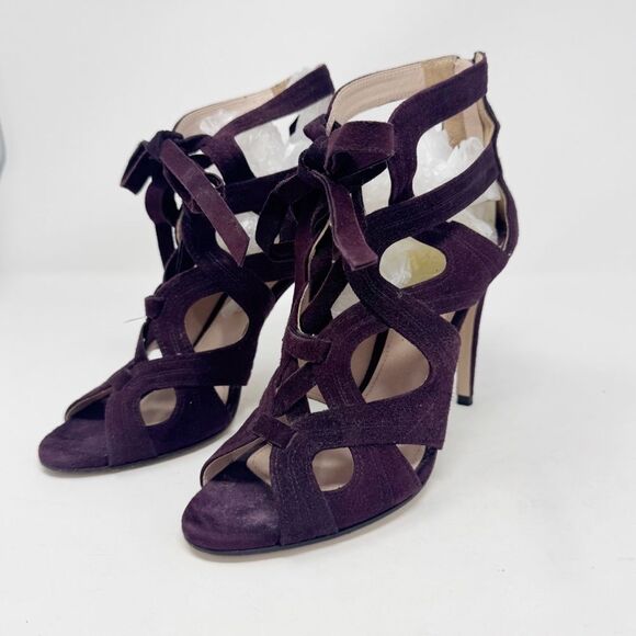 MIU MIU | Deep Purple Suede Strappy Heels Booties Women’s Size 37.5 (7-7.5) - Picture 4 of 12